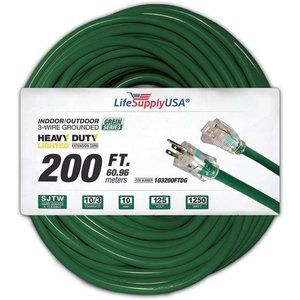 200 ft Power Extension Cord Outdoor & Indoor Heavy Duty 10 Gauge/3 Prong SJTW
